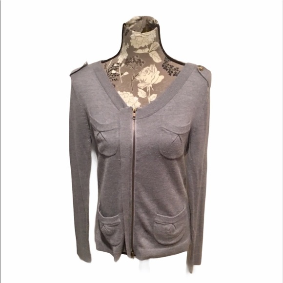 CACHE Gray Cashmere Zip Up Sweater size Medium Grandpacore - Picture 3 of 6